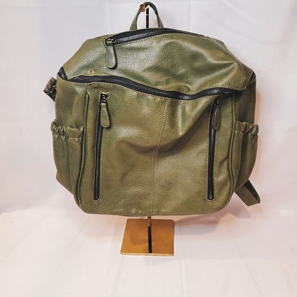 ROULENS Army Green Faux Leather Backpack Shoulder Bag main image 7